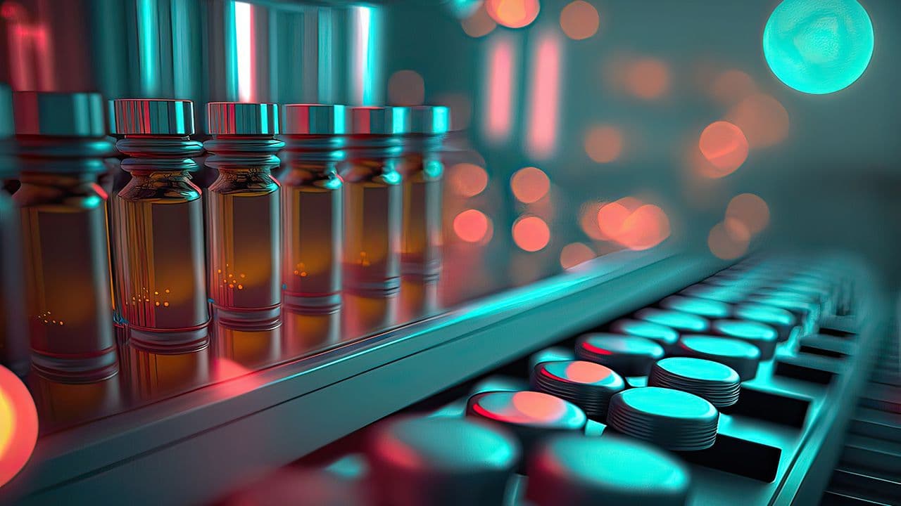 Pharmaceutical Production Line: Glass Vials, Laser Scan, Manufacturing Equipment. Photo generative AI | Image Credit: © pixardi - Stock.Adobe.com