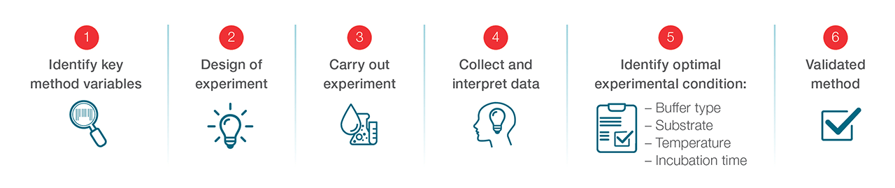 Figure 2. The six steps of enzyme assay method development.