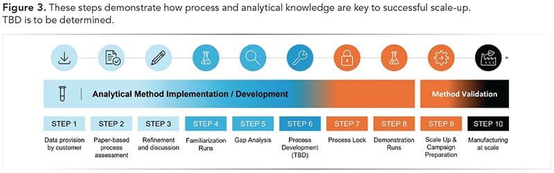 Figure 3. These steps demonstrate how process and analytical knowledge are key to successful scale-up. TBD is to be determined.