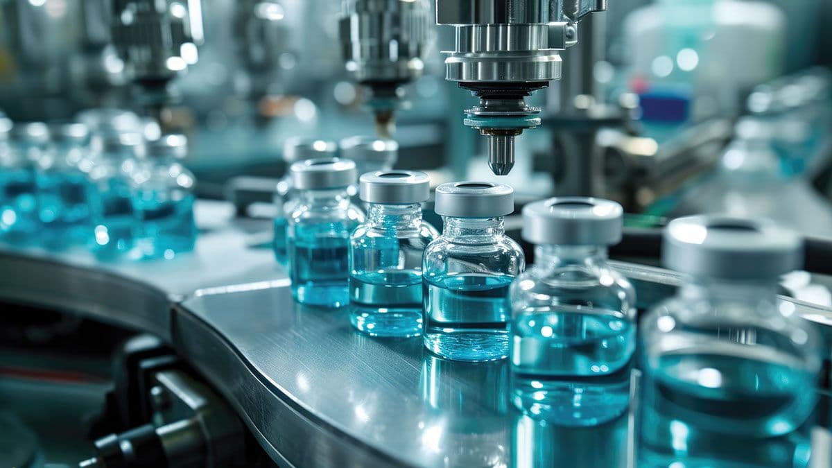 Close-up of numerous medical vials in a pharmaceutical manufacturing line | Image Credit: ©MP Studio - Stock.adobe.com